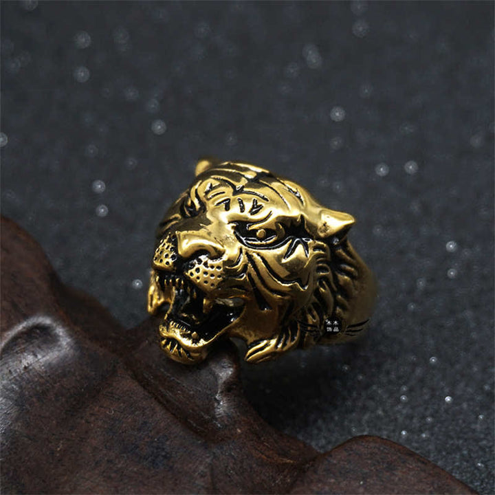 Men's Animal Tiger Head Titanium Steel Balance Calm Punk Rock Biker Ring