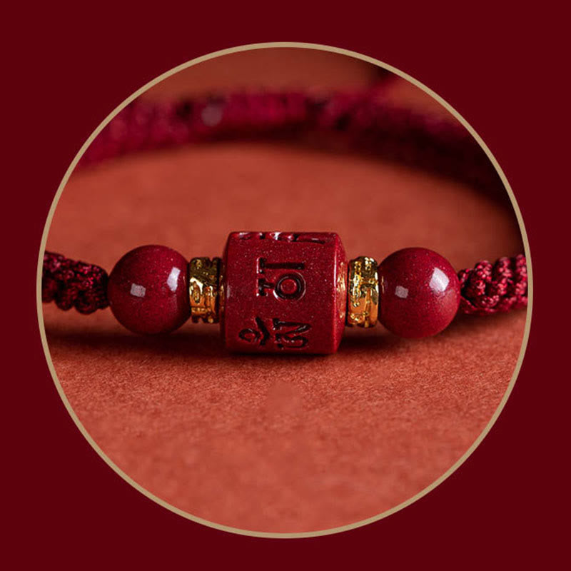 Buddha Stones Tibet Cinnabar Om Mani Padme Hum Engraved Blessing Braided Bracelet