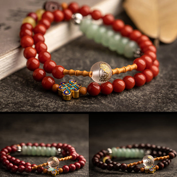 Buddha Stones Chinese Zodiac Natal Buddha Red Agate Small Leaf Red Sandalwood Cinnabar Amulet Blessing Double Wrap Bracelet