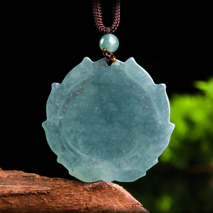 Buddha Stones Natural Jade Laughing Buddha Lotus Pattern Luck Necklace Pendant