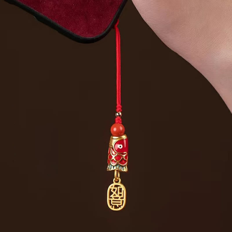 Buddha Stones Koi Fish Cinnabar Attracting Wealth Wish Ruyi Charm Luck Phone Hanging Decoration