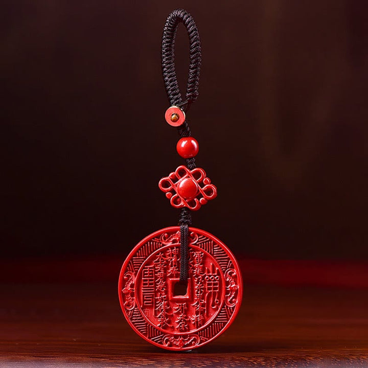 Buddha Stones Natural Cinnabar Mountain Ghosts Spend Money Bagua Blessing Necklace Pendant Key Chain