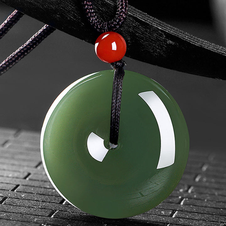 Natural Round Jade Peace Buckle Prosperity Necklace String Pendant