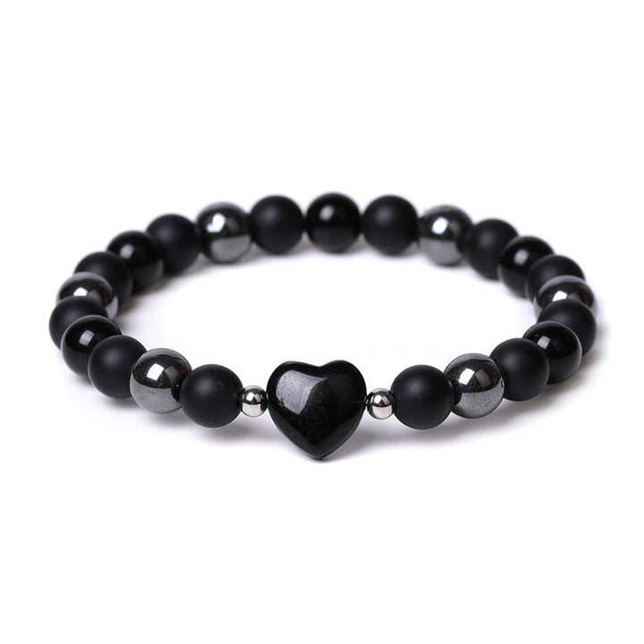 Buddha Stones Black Onyx Tiger Eye Stone Crystal Love Heart Protection Bracelet