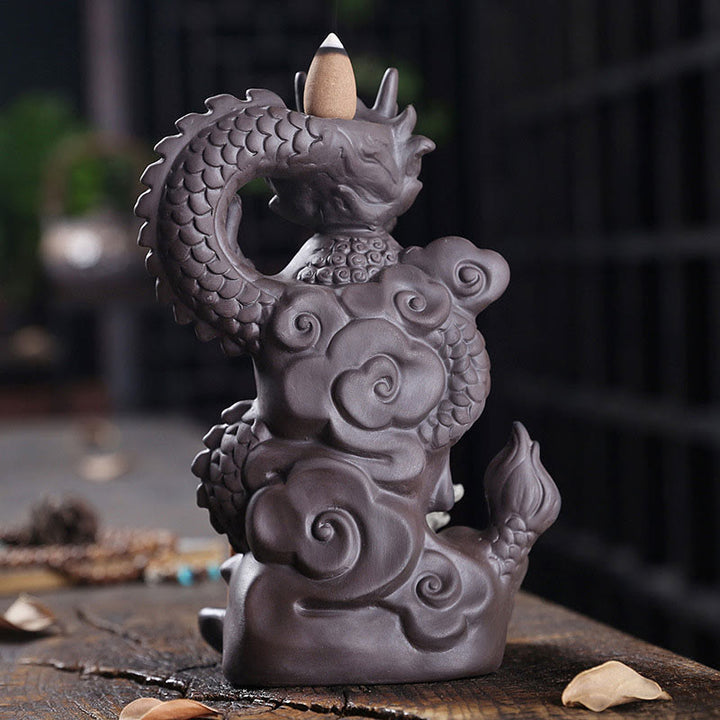 Buddha Stones Dragon Buddha Auspicious Clouds Purple Clay Healing Incense Burner Decoration