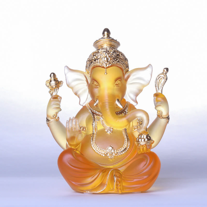 Buddha Stones Handmade Ganesh Ganpati Elephant Figurine Liuli Crystal Art Piece Protection Statue Home Decoration