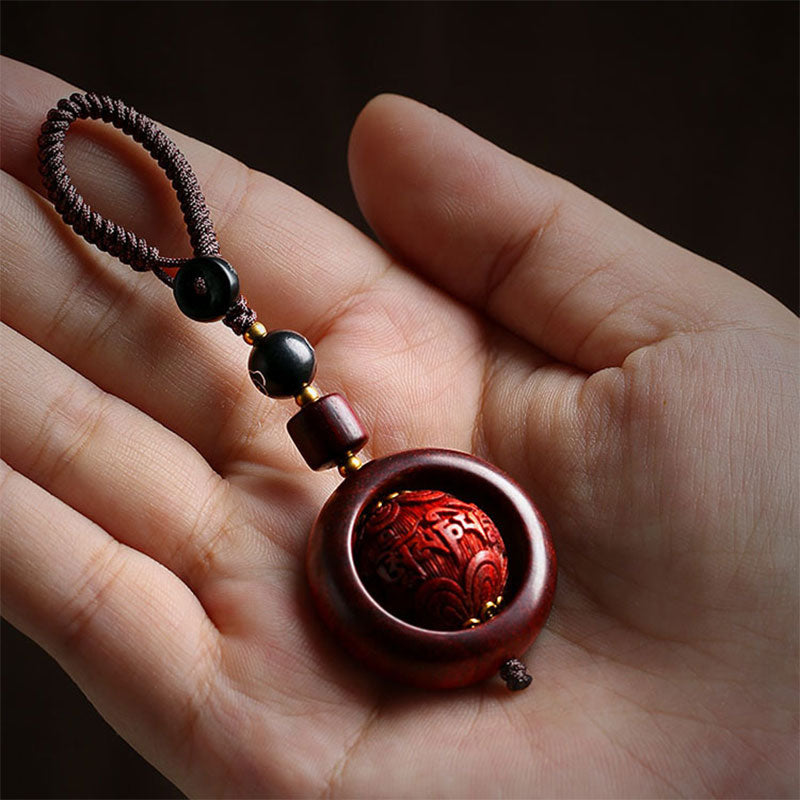 Buddha Stones Tibetan Small Leaf Red Sandalwood Ebony Luck Protection Rotation Decoration