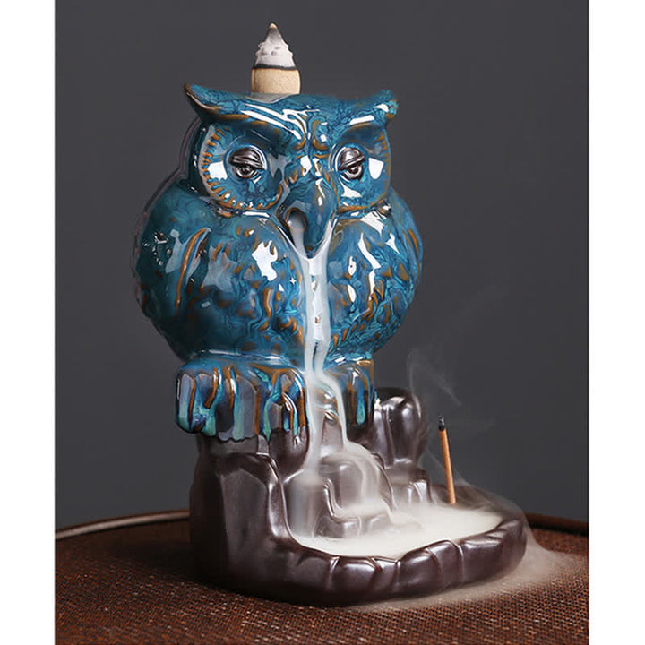 Cute Owl Ceramic Backflow Smoke Fountain Meditation Healing Incense Burner Decoration