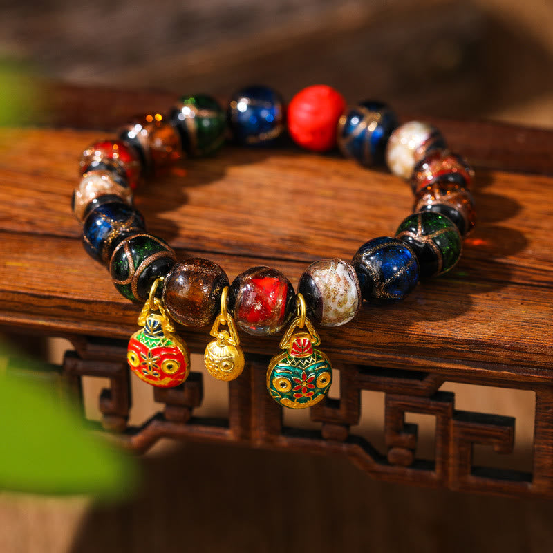 Gold Swallowing Beast Family Colorful Cinnabar Bead Bracelet