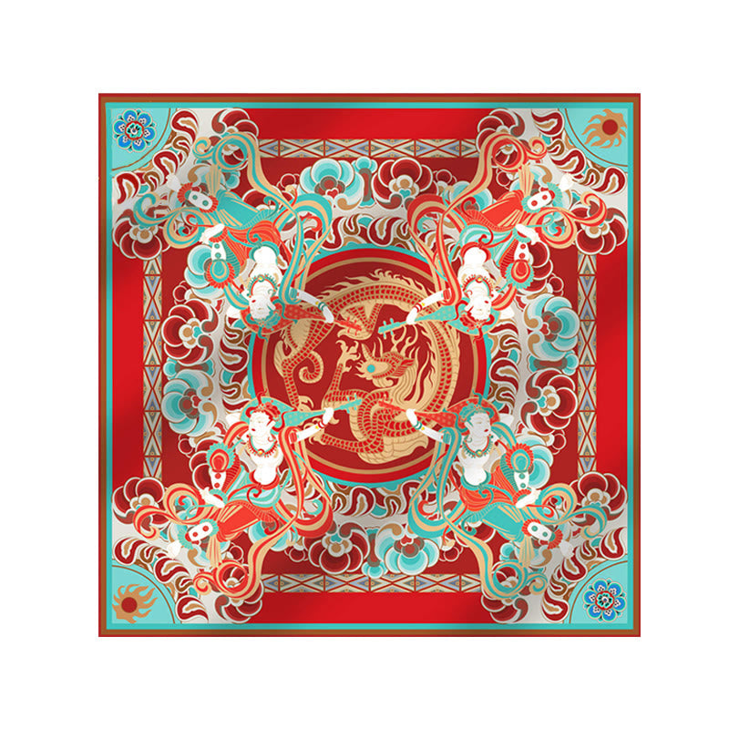 Buddha Stones Dunhuang Rebound Pipa Flying Frescoes 100% Mulberry Silk Scarf Premium Grade 6A Dunhuang Shawl