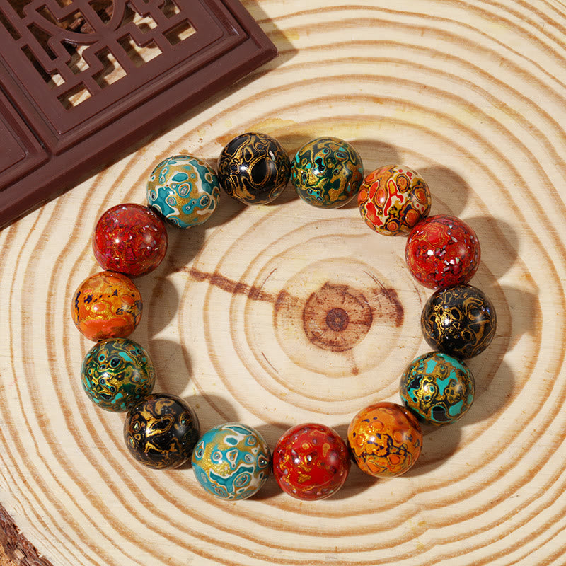 Buddha Stones Natural Multicolored Lacquer Beads Calm Bracelet