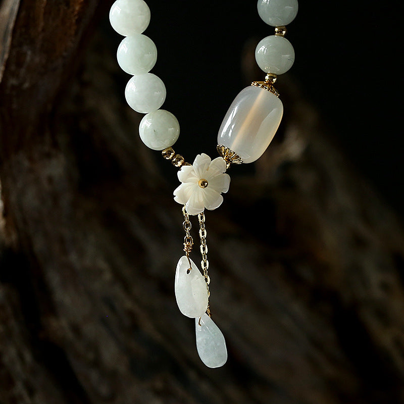 Buddha Stones Natural White Jade Luck Bracelet