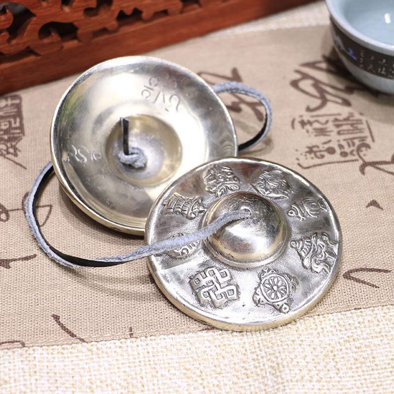 Tibetan Tingsha Bell Six True Words White Copper Healing Decoration