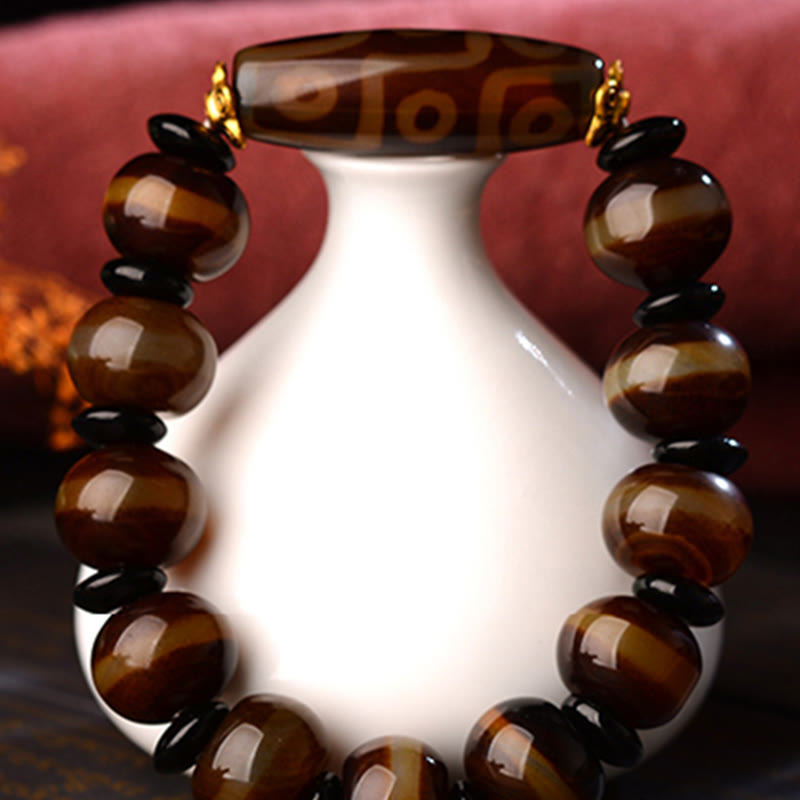 Buddha Stones Tibetan Natural Nine-Eye Dzi Bead Agate Wealth Blessings Bracelet