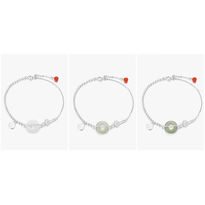 Buddha Stones 925 Sterling Silver Hetian Jade Peace Buckle Fu Character Luck Chain Bracelet