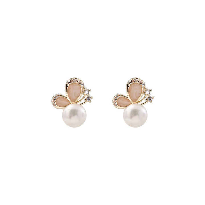 Buddha Stones 18K Gold Pearl Butterfly Love Freedom Stud Earrings