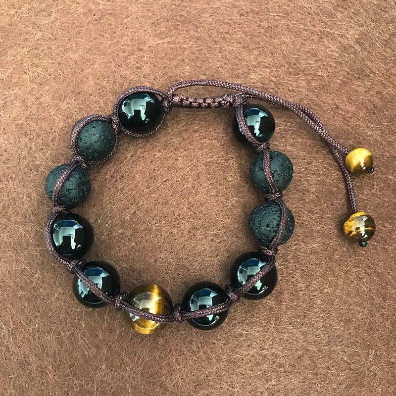 Buddha Stones Lava Rock Tiger Eye Stone Support Healing String Bracelet