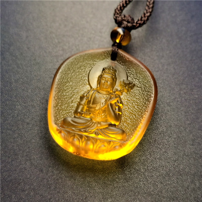 Buddha Stones Chinese Zodiac Natal Buddha Blessing Liuli Crystal Compassion Necklace Pendant