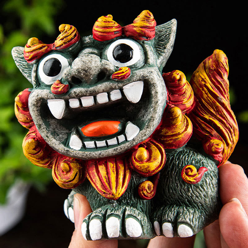 Buddha Stones Small Pair of Lion Fu Foo Dogs Ward Off Evil Protection Home Resin Decoration