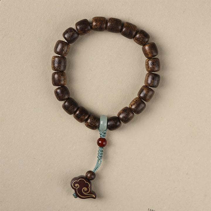 Buddha Stones Agarwood Copper Coin Auspicious Cloud Calm Bracelet