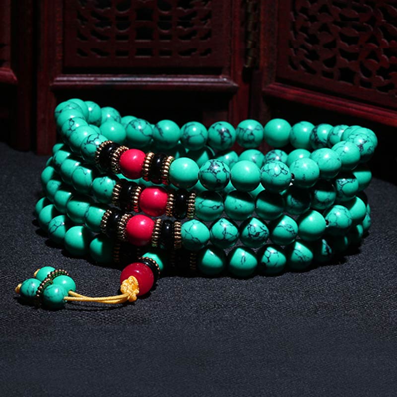 Buddha Stones Tibetan Turquoise Healing Mala Bracelet