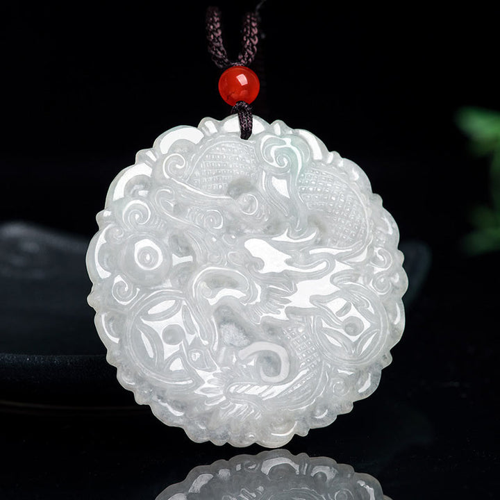 Buddha Stones White Jade Dragon Protection Necklace String Pendant