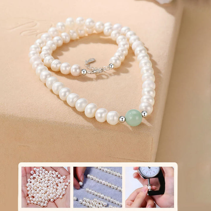 Buddha Stones 925 Sterling Silver Natural Pearl Jade Healing Necklace Bracelet Earrings With Gift Box