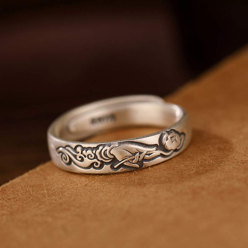 999 Sterling Silver Lotus Peony Flower Enlightenment Ring