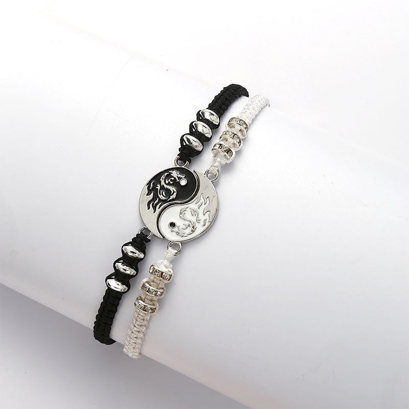 Buddha Stones 2pcs Yin Yang Dragon Couple Bracelet