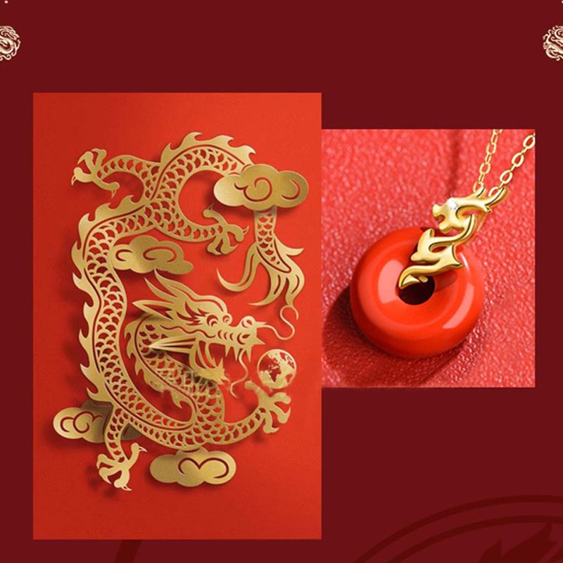 Buddha Stones Year of the Dragon 925 Sterling Silver Natural Cinnabar Peace Buckle Luck Necklace Pendant