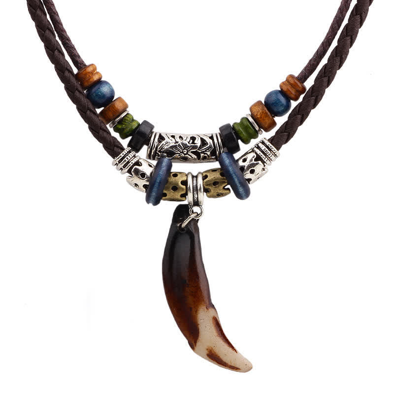 Ethnic Wolf Tooth Pattern Beads Wealth Necklace Pendant