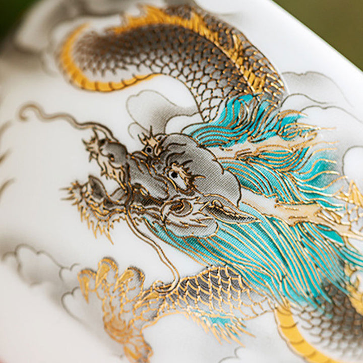 Buddha Stones Dragon Phoenix Auspicious Clouds Ceramic Teacup Kung Fu Tea Cup With Gift Box