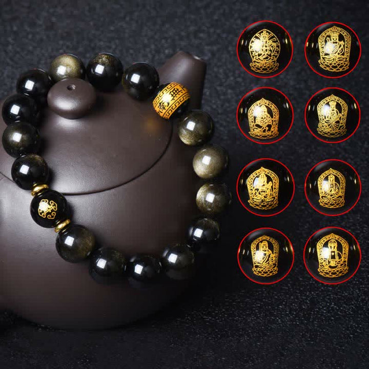 Chinese Zodiac Natal Buddha Gold Sheen Obsidian Wealth Protection Bracelet