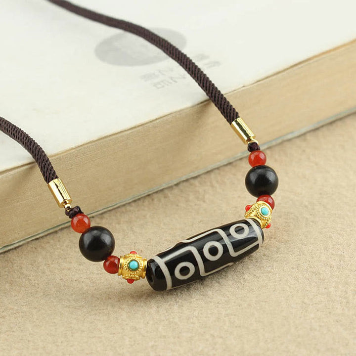 Buddha Stones Tibetan Nine-Eye Dzi Bead Protection Blessings String Necklace Pendant