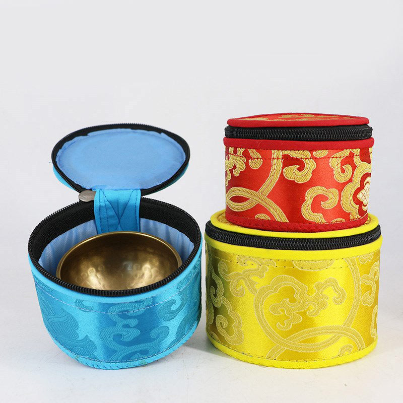 Tibetan Singing Bowl Storage Bag with Zipper Closure Decoration