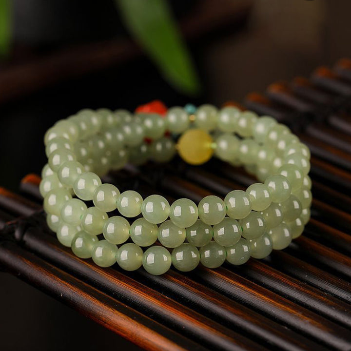 Jade Red Agate Amber Laughing Buddha Prosperity Bracelet