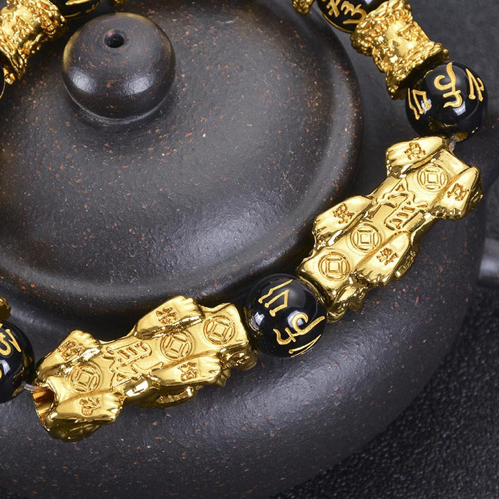 Buddha Stones Double Pixiu Obsidian Wealth Bracelet