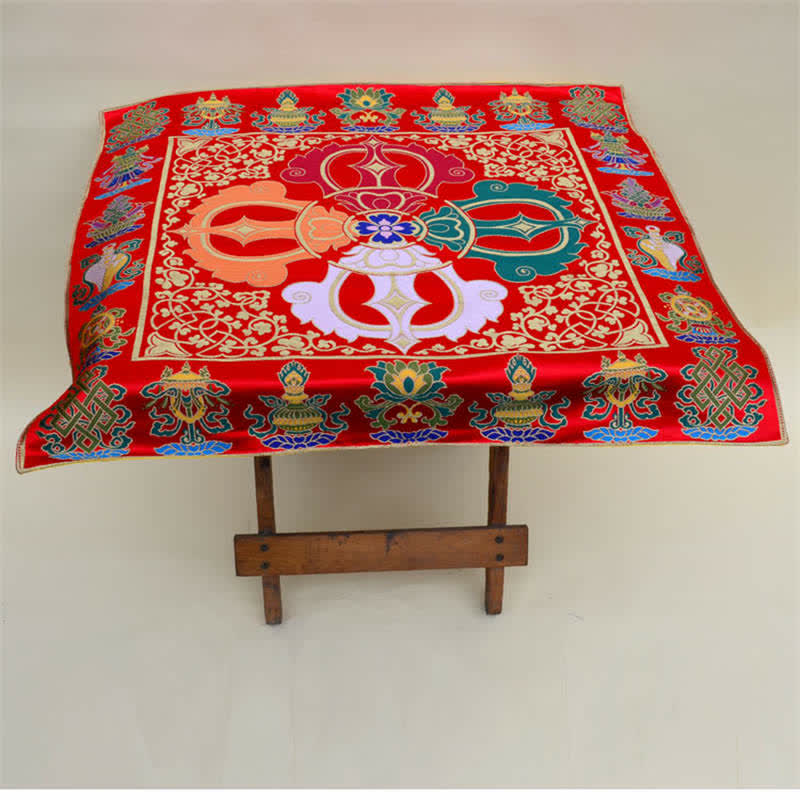 Flower Endless Knot Prayer Altar Mat Healing Meditation 8 Auspicious Symbols Mat Table Runner