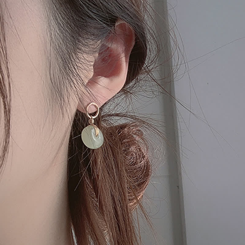 Round Jade Peace Buckle Luck Drop Earrings