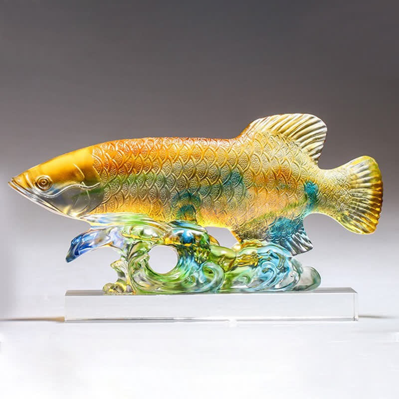 Handmade Liuli Crystal Koi Fish Art Piece Luck Home Office Decoration