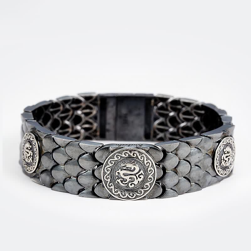 Buddha Stones 925 Sterling Silver Dragon Scales Luck Success Bracelet Bangle