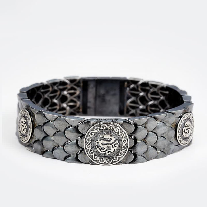 Buddha Stones 925 Sterling Silver Dragon Scales Luck Success Bracelet Bangle