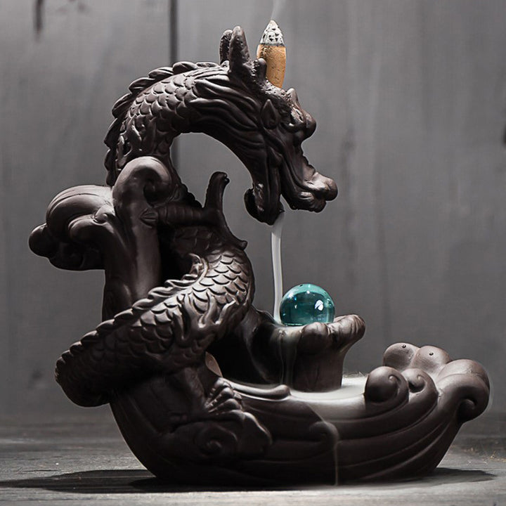 Buddha Stones Tibetan Dragon Protection Incense Burner Decoration