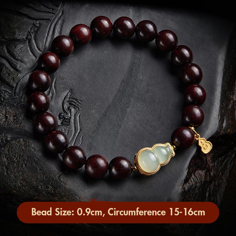 Buddha Stones Small Leaf Red Sandalwood Gourd Jade Calm Relaxation Bracelet