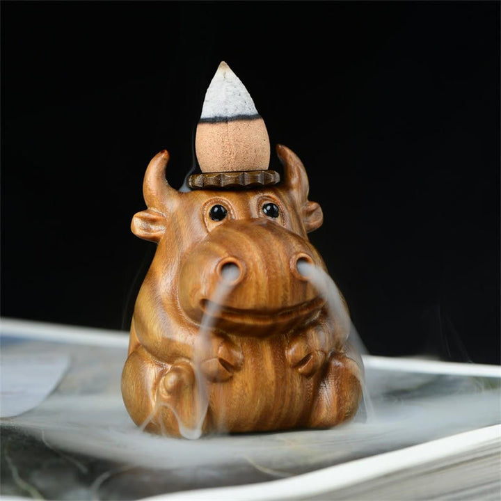 Buddha Stones Green Sandalwood Cute Calf Pattern Meditation Backflow Incense Burner Decoration