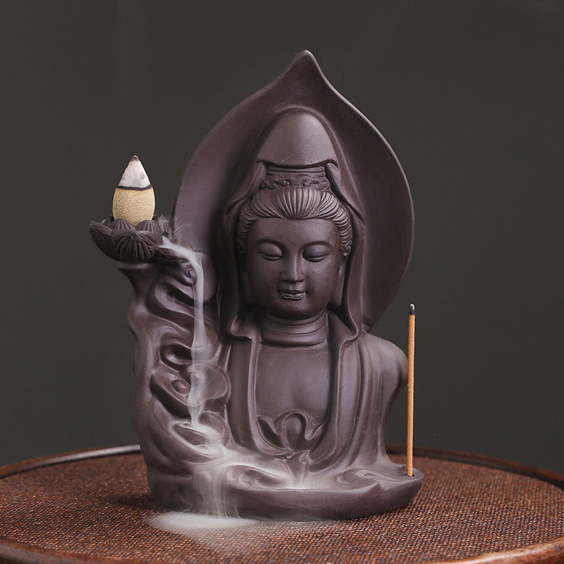 Buddha Stones Tibetan Avalokitesvara Buddha Lotus Healing Backflow Smoke Fountain Incense Burner