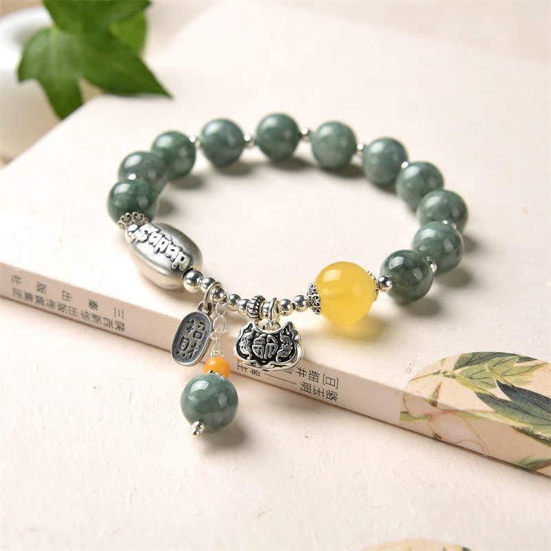 925 Sterling Silver Cyan Jade Amber Success Bracelet