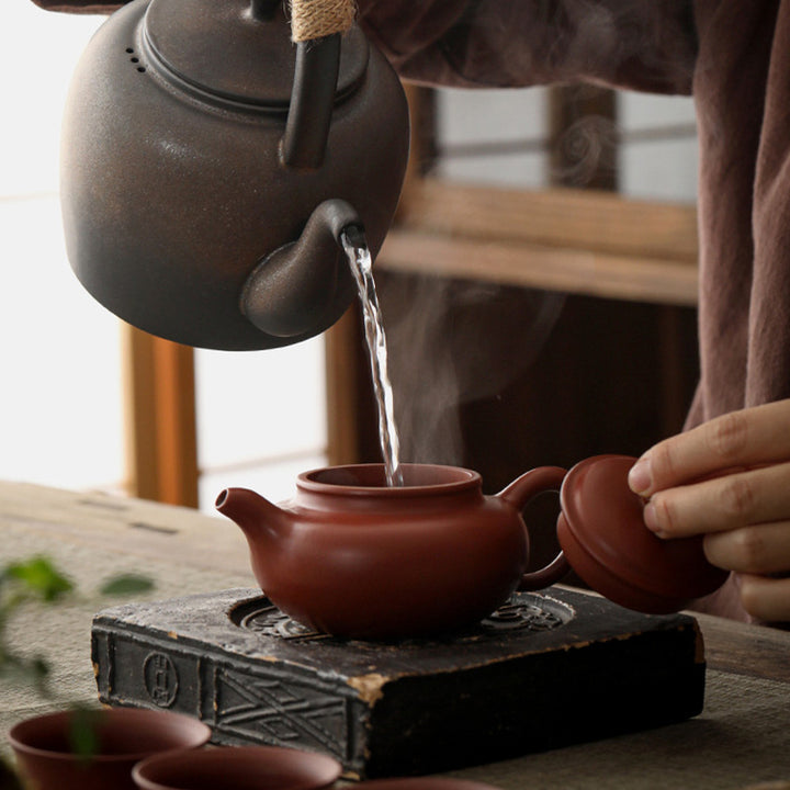 Buddha Stones Retro Brown Chinese Gongfu Tea Ceramic Kung Fu Teapot 700ml With Base