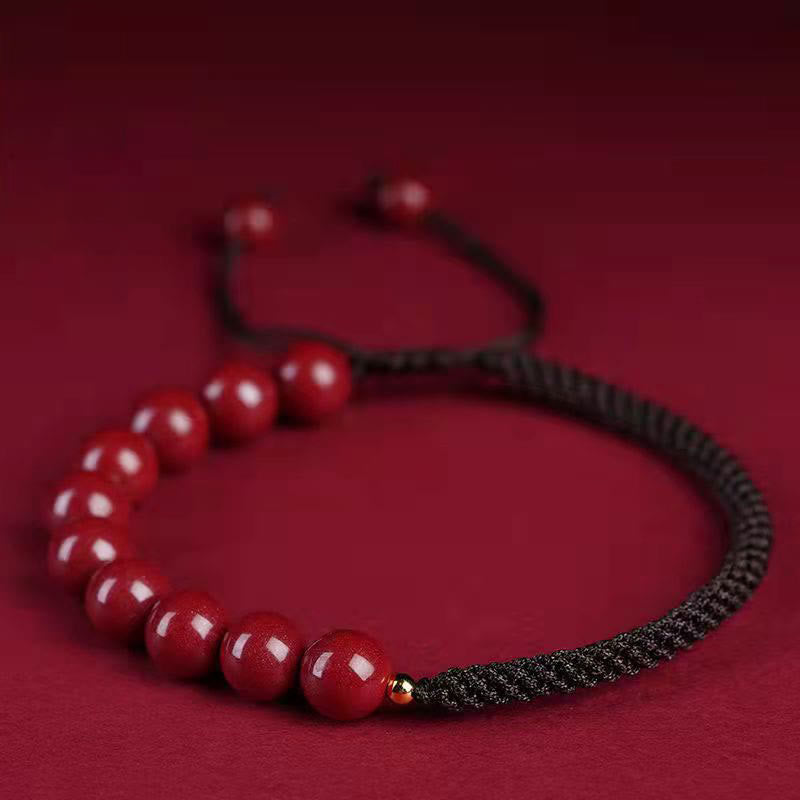 Buddha Stones Natural Cinnabar King Kong Knot Blessing String Bracelet