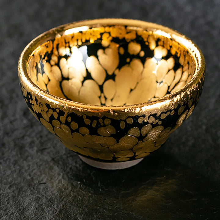 Buddha Stones 24K Gold Spot Pattern Chinese Jianzhan Ceramic Teacup Kung Fu Tea Cup Bowl With Gift Box